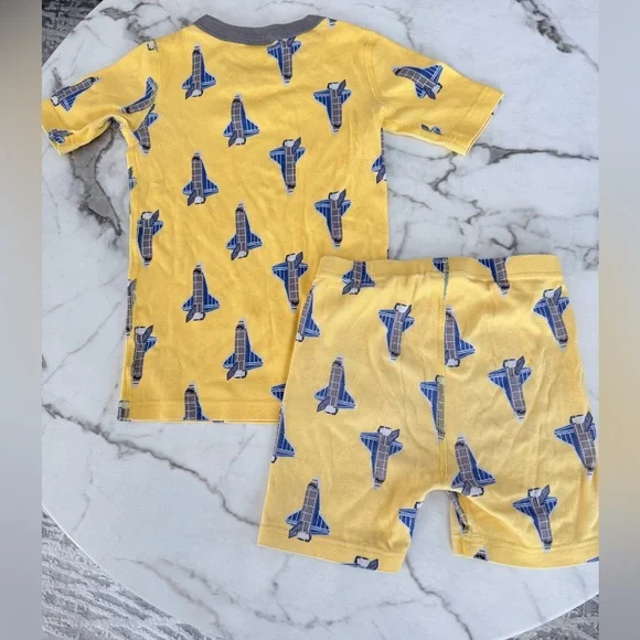 Hanna Andersson Yellow and Blue Airplane Kids Pajama Set - Picture 6 of 7
